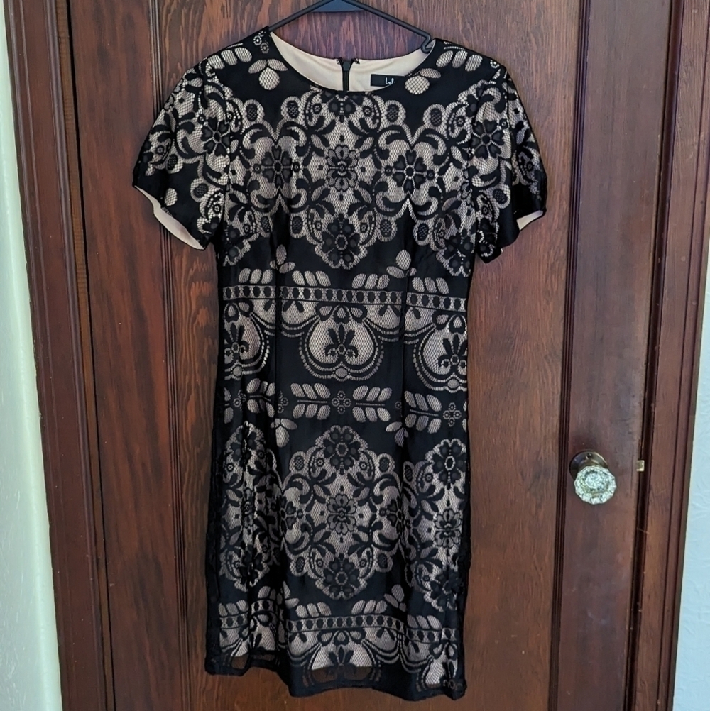 Lulu's Paired With Pinot Black Lace Short Sleeve Bodycon Mini Dress Size Medium